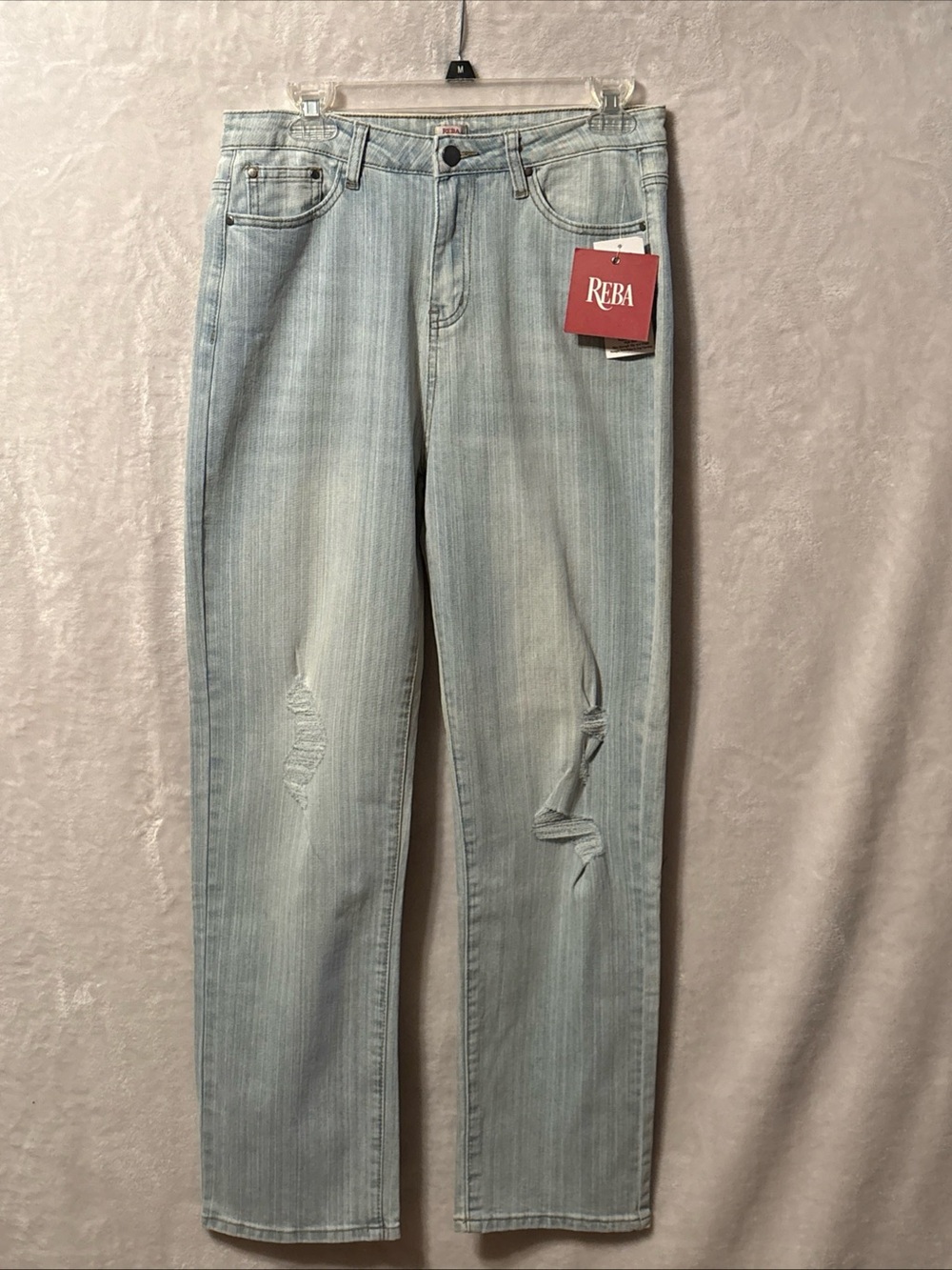 MWT Reba Light Wash Straight Leg Jeans with Distressed Knees